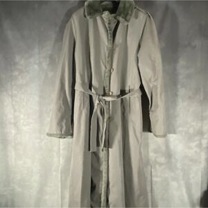 London Fog Maincoats Vintage Size 14M Long Gray Belted  Faux Fur Lined Coat